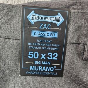 NEW Murano ZAC Dress‎ Pants Men 50 x32 Classic Flat Front Gray Stretch Waistband